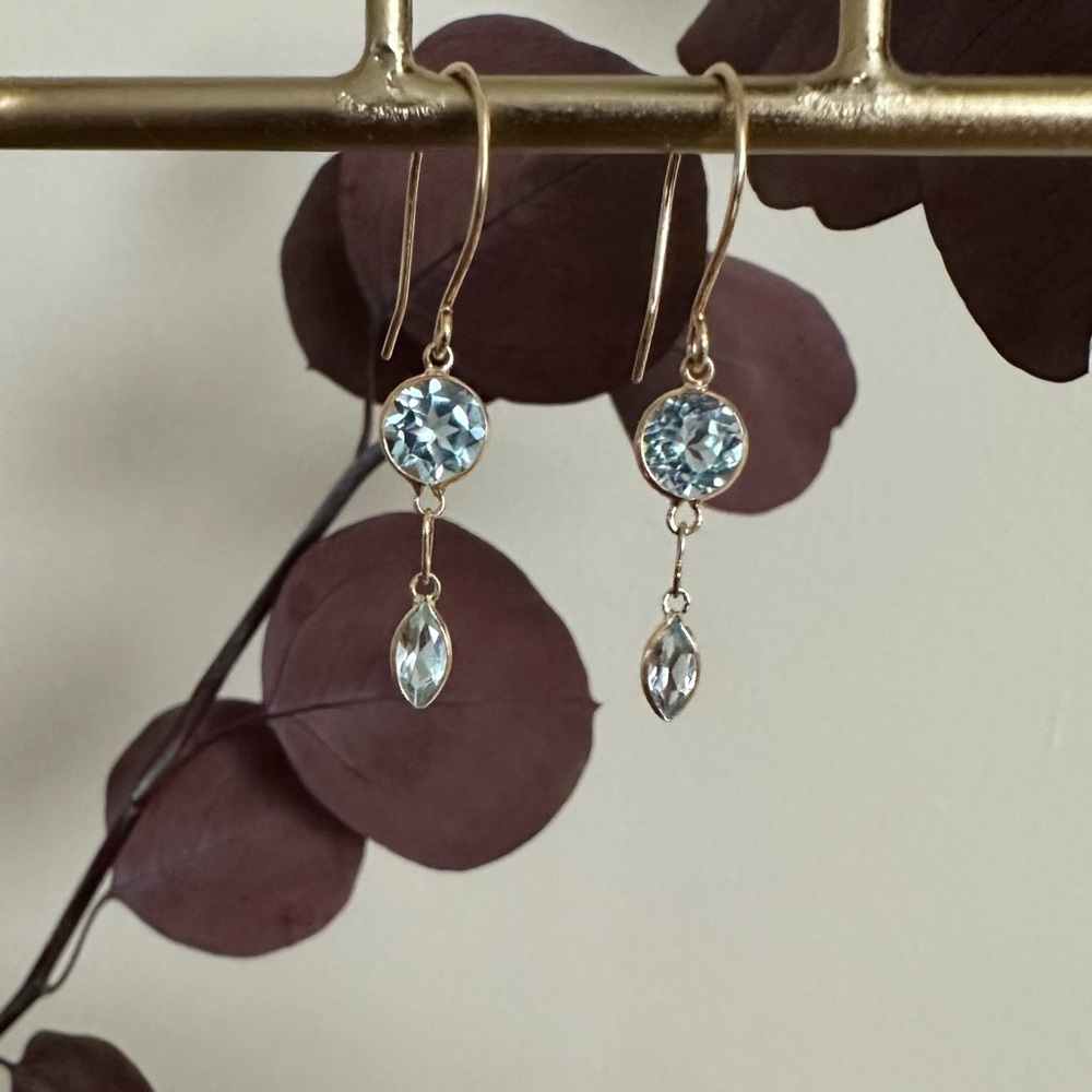 14k Blue Topaz Drop Dangle Earrings
